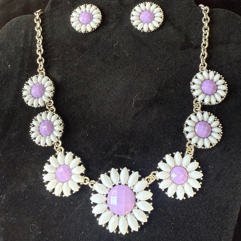 Eclectic Purple And White Floral Necklace Set
